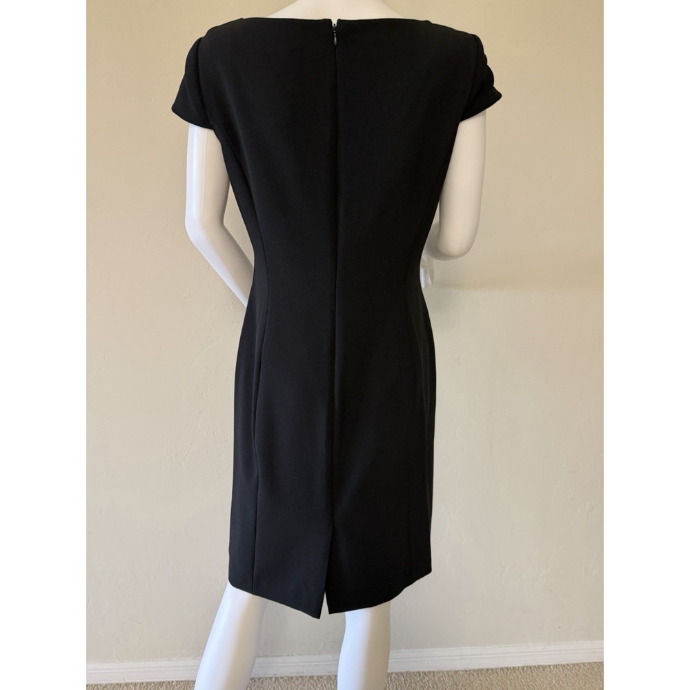 Tahari Arthur S. Levine Sheath Dress Asymmetrical Neck Pleated Black Size 8 - Picture 8 of 16